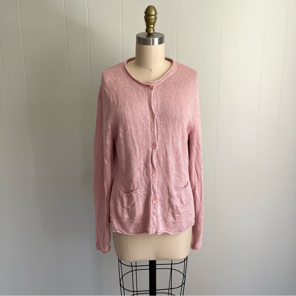 Eileen Fisher Pink Silk Blend Cardigan Sweater Medium Balletcore‎ Long Sleeve